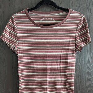 Cute Girly Striped T-Shirt Scalloped Ridged Sleeve